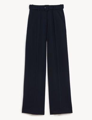 Woven Belted Straight Leg Trousers
