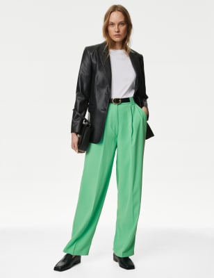 

Womens M&S Collection Crepe Pleat Front Straight Leg Trousers - Leaf, Leaf