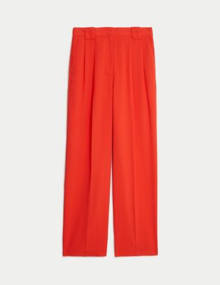 Crepe Pleat Front Straight Leg Trousers