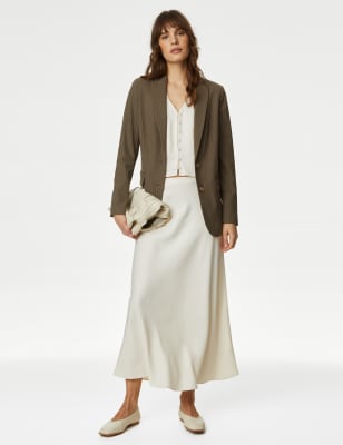 Linen-blend Jacket Dress - Light beige/pinstriped - Ladies