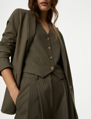 M&S Women's Tailored Pinstripe Waistcoat - 20 - Mocha Mix, Mocha Mix