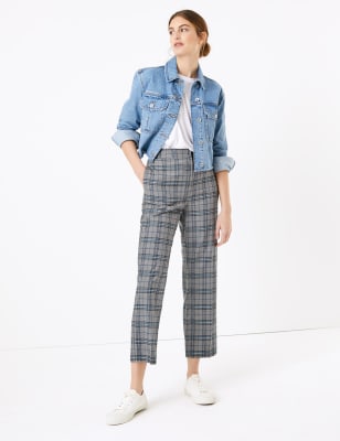 Geruite Evie-broek met rechte pijpen op 7/8-lengte