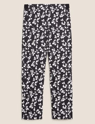 Cotton Floral Slim Fit Cropped Trousers | M&S Collection | M&S
