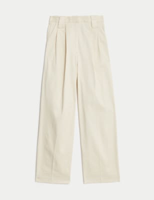 

Womens M&S Collection Lyocell Rich Pleated Wide Leg Trousers - Ecru, Ecru