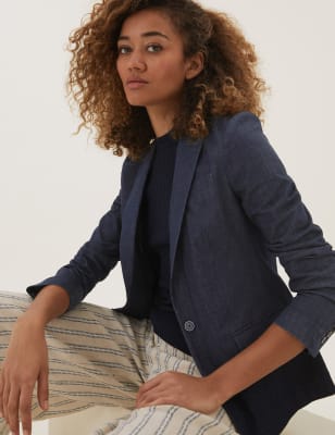 Denim blazer met &eacute;&eacute;n rij knopen