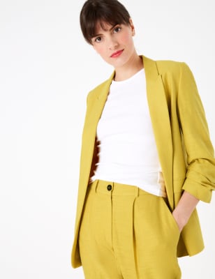 Yellow ruched hot sale sleeve blazer