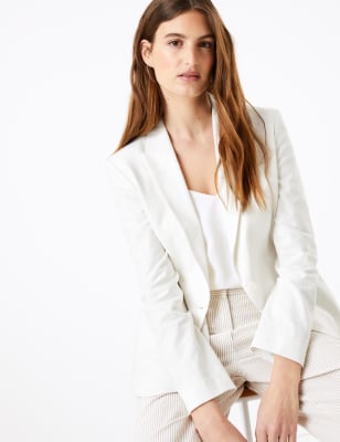 Blazer van linnenmix met &eacute;&eacute;n rij knopen