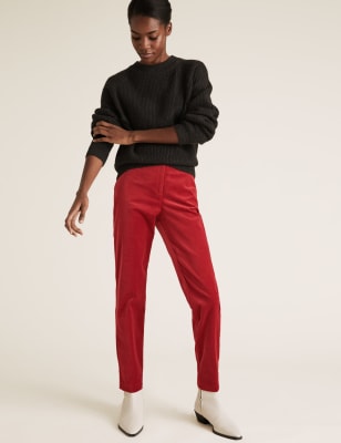 red ankle grazer trousers
