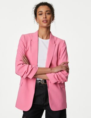M&S Womens Ruched Sleeve Blazer - 18 - Pink, Pink,Soft White,Iris,Black,Beige