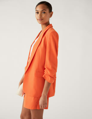 

Womens M&S Collection Ruched Sleeve Blazer - Tangerine, Tangerine