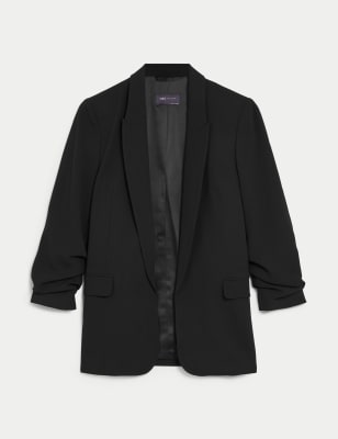 Unique Bargains Women's Notched Lapel Ruched Sleeve Jackets