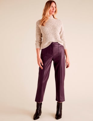 leather look straight leg trousers