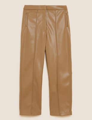 M&S Womens Faux Leather Straight Leg 7/8 Trousers