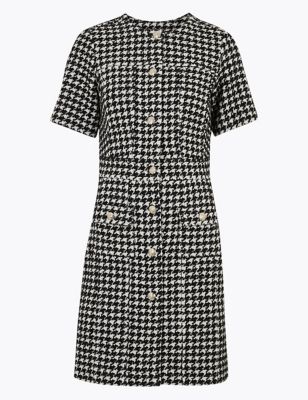 Tweed Button Front Mini Waisted Dress | M&S Collection | M&S