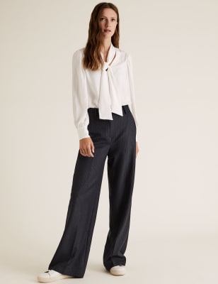 high waisted pinstripe trousers