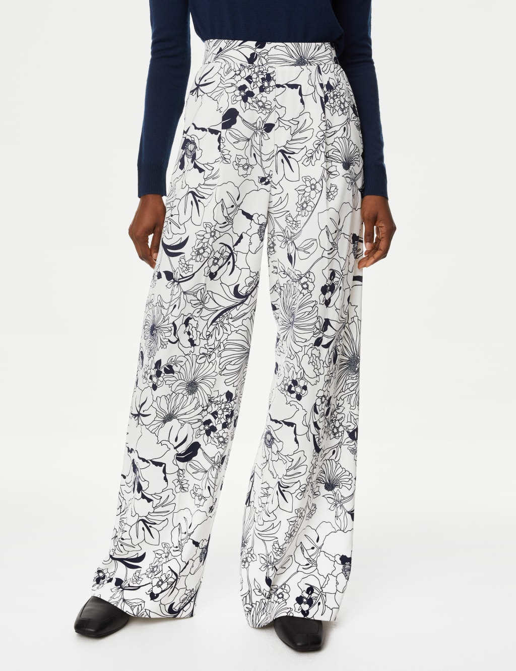 Satin Twill Floral Wide Leg Trousers image 2