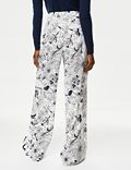 Satin Twill Floral Wide Leg Trousers