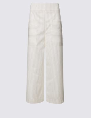 Cotton Rich Striped Wide Leg Trousers | M&S Collection | M&S
