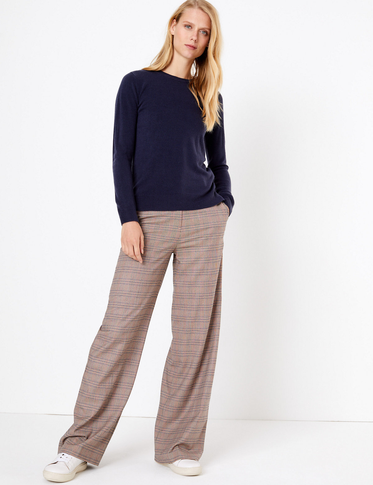 Checked Wide Leg Trousers