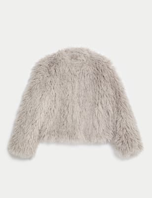 Faux Fur Collarless Short Coat 3 of 6