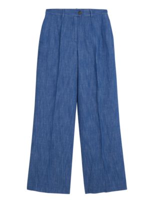 

Womens M&S Collection Cotton Rich Wide Leg Trousers - Denim, Denim