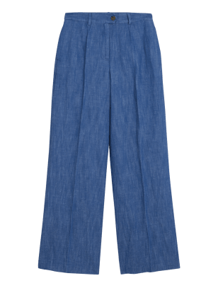 

Womens M&S Collection Cotton Rich Wide Leg Trousers - Denim, Denim