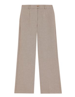M&S Womens Crepe Checked Wide Leg Trousers