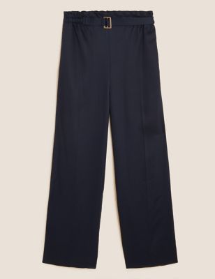 

Womens M&S Collection Pure Tencel™ Belted Wide Leg Trousers - Dark Navy, Dark Navy