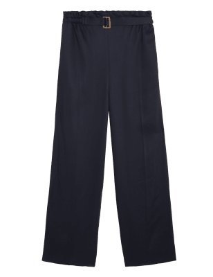 

Womens M&S Collection Hose aus reinem Tencel™ mit weitem Bein und Gürtel - Dark Navy, Dark Navy