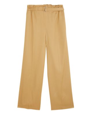 Womens M&S Collection Pure Tencel™ Belted Wide Leg Trousers - Light Caramel