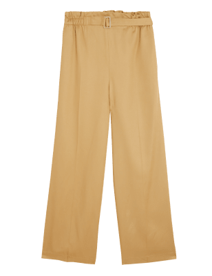 Womens M&S Collection Pure Tencel™ Belted Wide Leg Trousers - Light Caramel