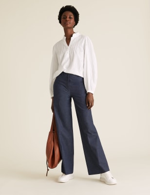 

Womens M&S Collection Denim Wide Leg Trousers With Stretch, Denim