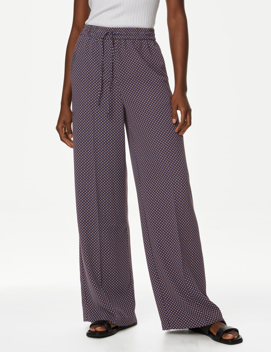 Geometric Drawstring Wide Leg Trousers image 3