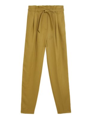 Womens M&S Collection Pure Tencel™ Utility Tapered Trousers - Faded Khaki