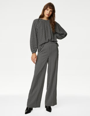 Satin Polka Dot Wide Leg Trousers