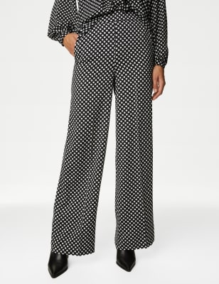 Black polka dot wide leg clearance trousers