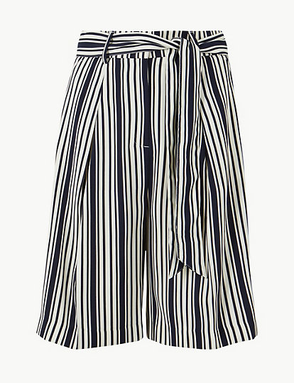 Striped Belted High Waist Tailored Shorts