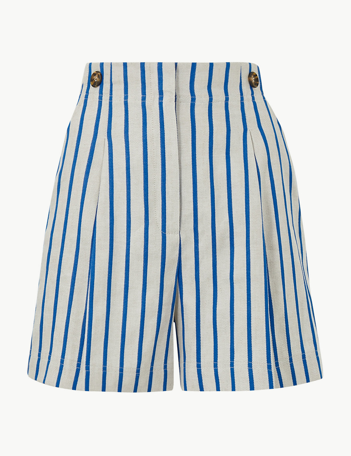 Linen Blend Striped Tailored Shorts