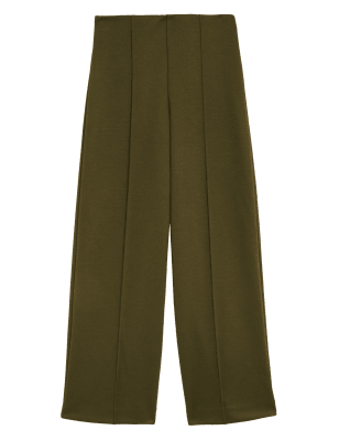 

Womens M&S Collection Jersey Textured Wide Leg Trousers - Dark Khaki, Dark Khaki