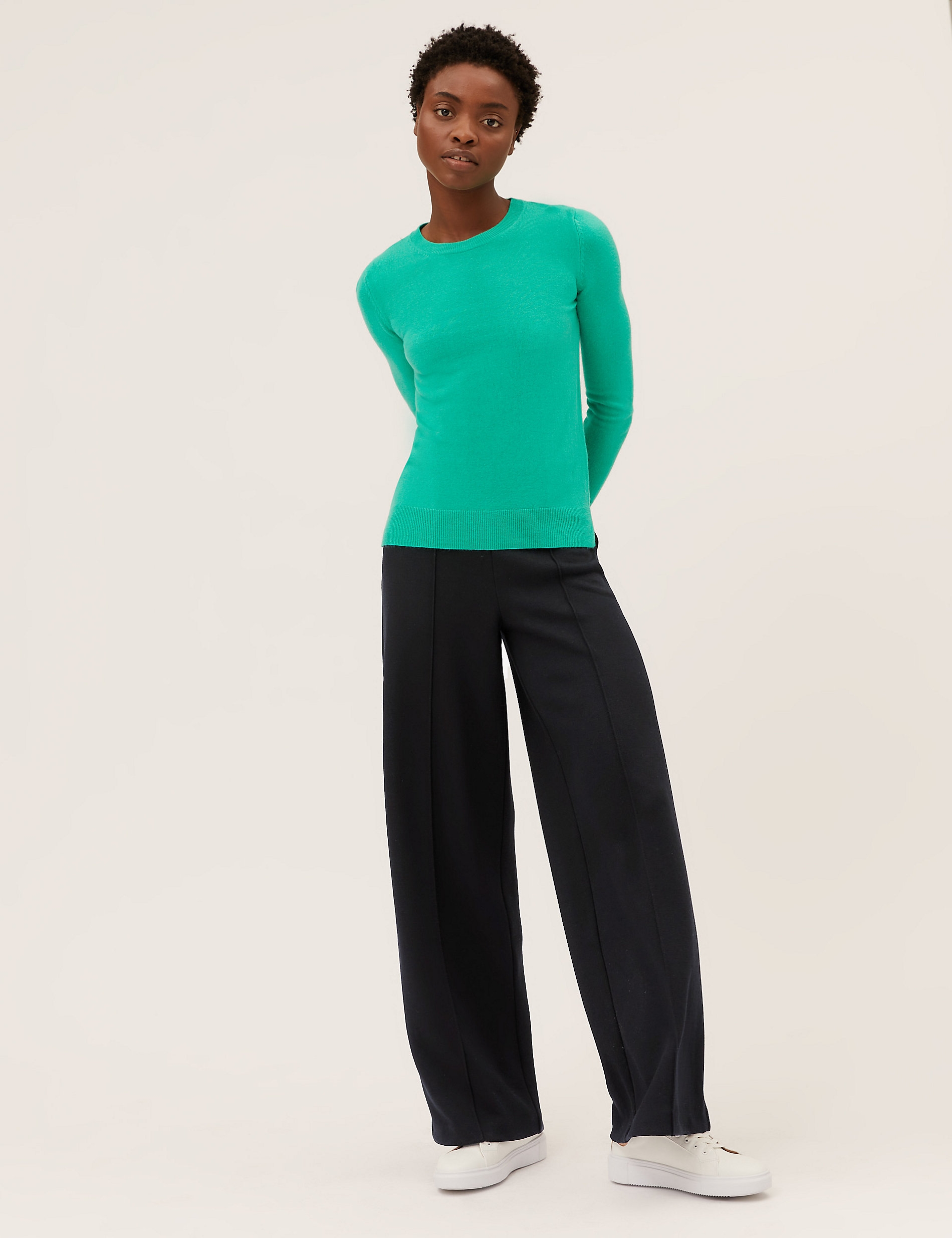 Jersey Textured Wide Leg Trousers