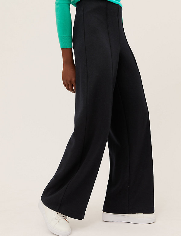 Jersey Textured Wide Leg Trousers - BE