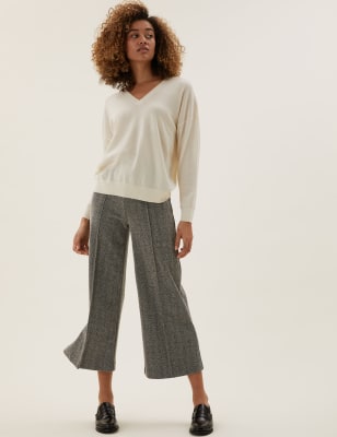 

Womens M&S Collection Herringbone Wide Leg Trousers - Grey Mix, Grey Mix