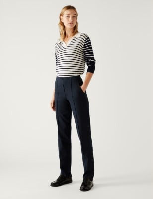 Jersey Straight Leg Trousers With Stretch M&S Collection M&S