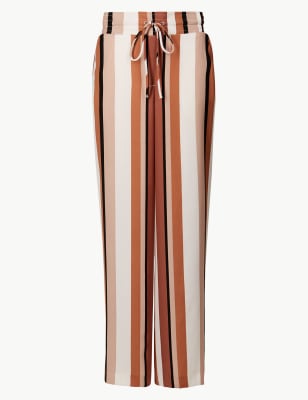 Striped Wide Leg Ankle Grazer Trousers | M&S Collection | M&S
