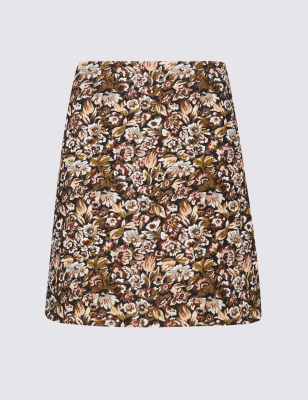 Cotton Blend Jacquard Print Mini Skirt | M&S