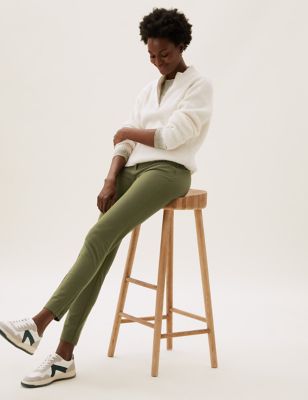 

Womens M&S Collection Skinny Ankle Grazer Trousers with Stretch - Dark Khaki, Dark Khaki