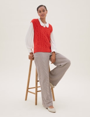 

Womens M&S Collection Checked Wide Leg Trousers - Neutral, Neutral