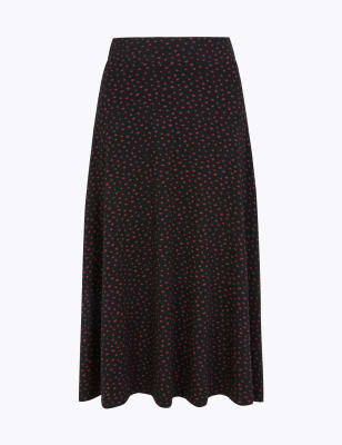 Jupe midi en jersey &agrave; pois