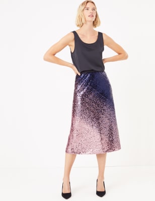 Jupe midi &agrave; motif ombr&eacute;, orn&eacute;e de sequin