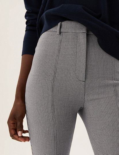 Checked Split Front Skinny Trousers
